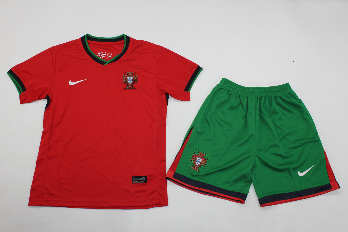 Kids-Portugal 2024 Euro Home Soccer Jersey